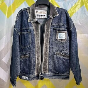 Vintage 80s Guess Georges Marciano Denim Jacket Men's Large Chore Utility Barn
